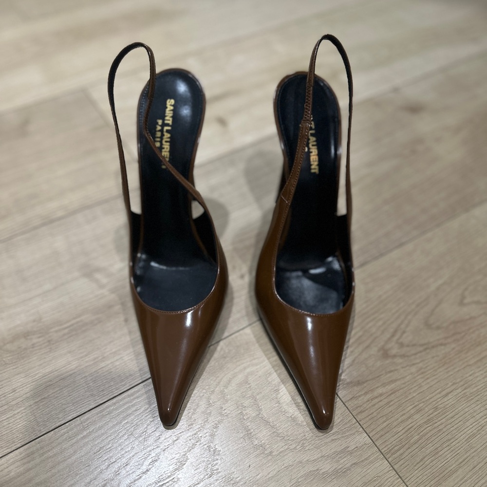 Saint Laurent Elegant Brown Slingback Heels super pointed toe. Size 40 NEW - Picture 9 of 16